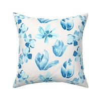 Blue Watercolor Floral Botanical White Creaml_Miss Chiff Designs