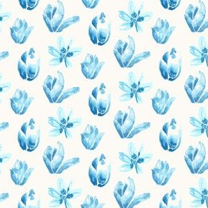 Blue Watercolor Tulips White Cream Floral Botanical_Miss Chiff Designs