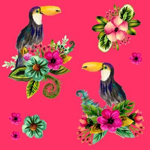 8" FLORAL TOUCAN / BRIGHT PINK