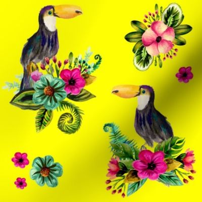 8" FLORAL TOUCAN / BRIGHT YELLOW