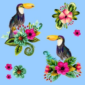 8" FLORAL TOUCAN / BLUE