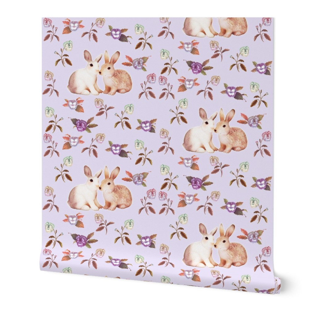 Bunnies in Love Garden, Lilac Floral