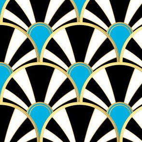 Art Deco Fan in Black, White and baby blue