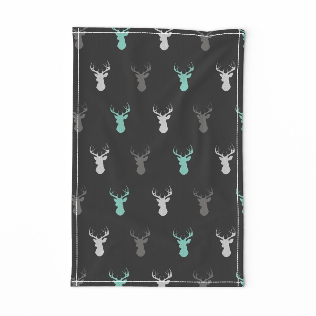 deer- light teal, grey, silver on black