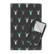 deer- light teal, grey, silver on black