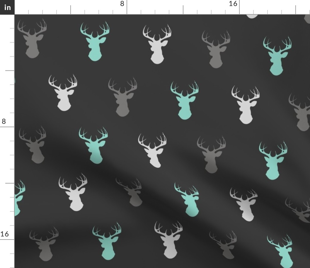 deer- light teal, grey, silver on black