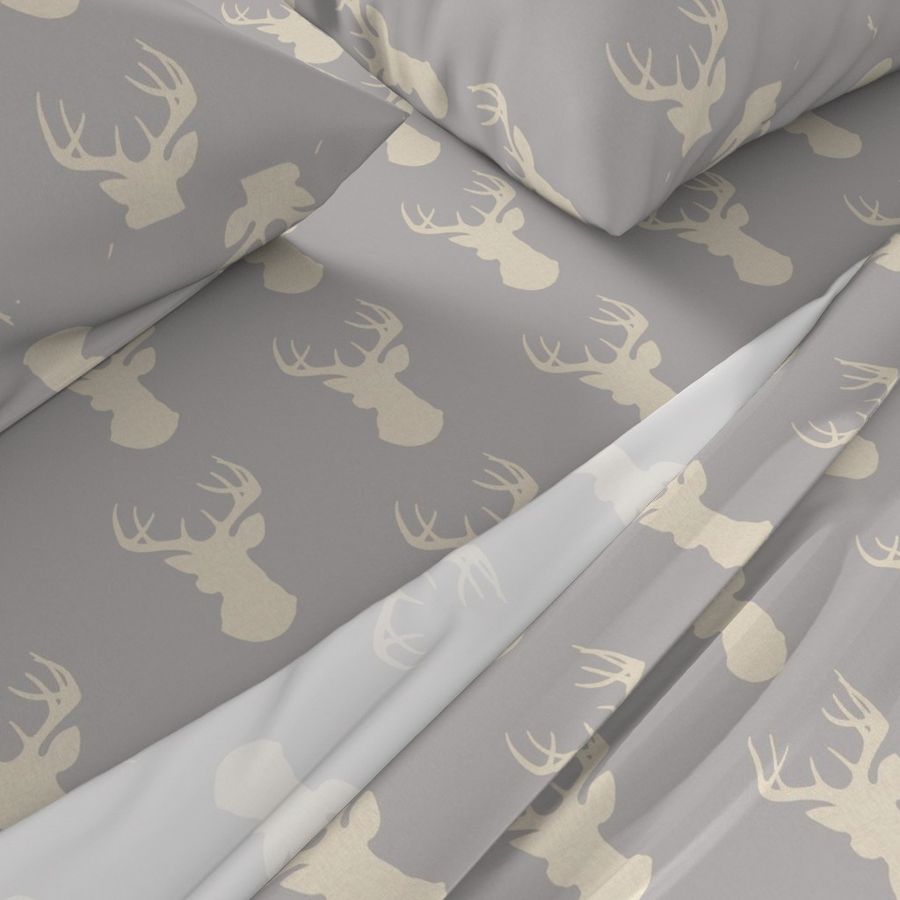 Deer- Rustic Woodland - tan and grey - light linen texture 