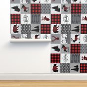 Buffalo plaid patchwork faux quilt (ROTATED) - 24 inch repeat 