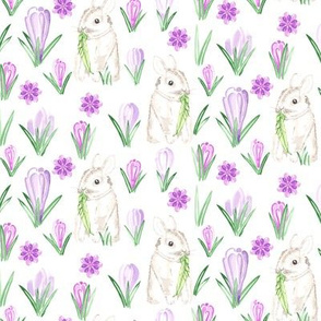Baby Rabbit || Small Easter Bunny Watercolor Crocus Spring Floral Purple Green Lilac gray grey White  Animal _ Miss Chiff Designs