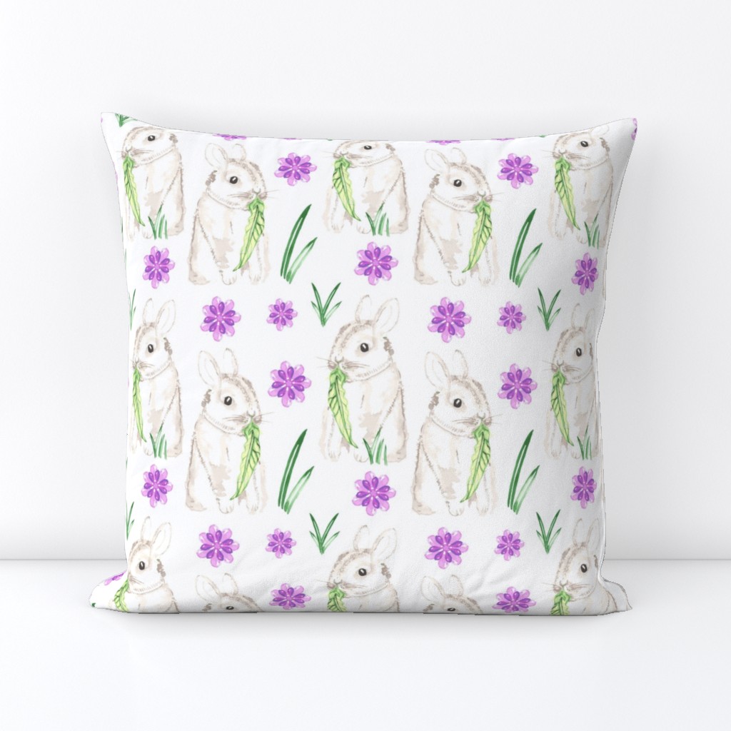 Baby Rabbit Large Watercolor || Easter Bunny Lilac Purple Green Gray Grey Lilac Animal Spring Floral _ Miss Chiff Designs