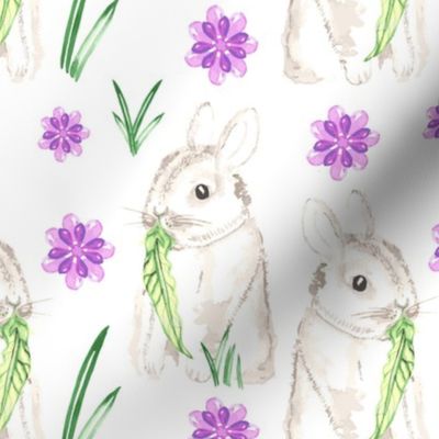 Baby Rabbit Large Watercolor || Easter Bunny Lilac Purple Green Gray Grey Lilac Animal Spring Floral _ Miss Chiff Designs