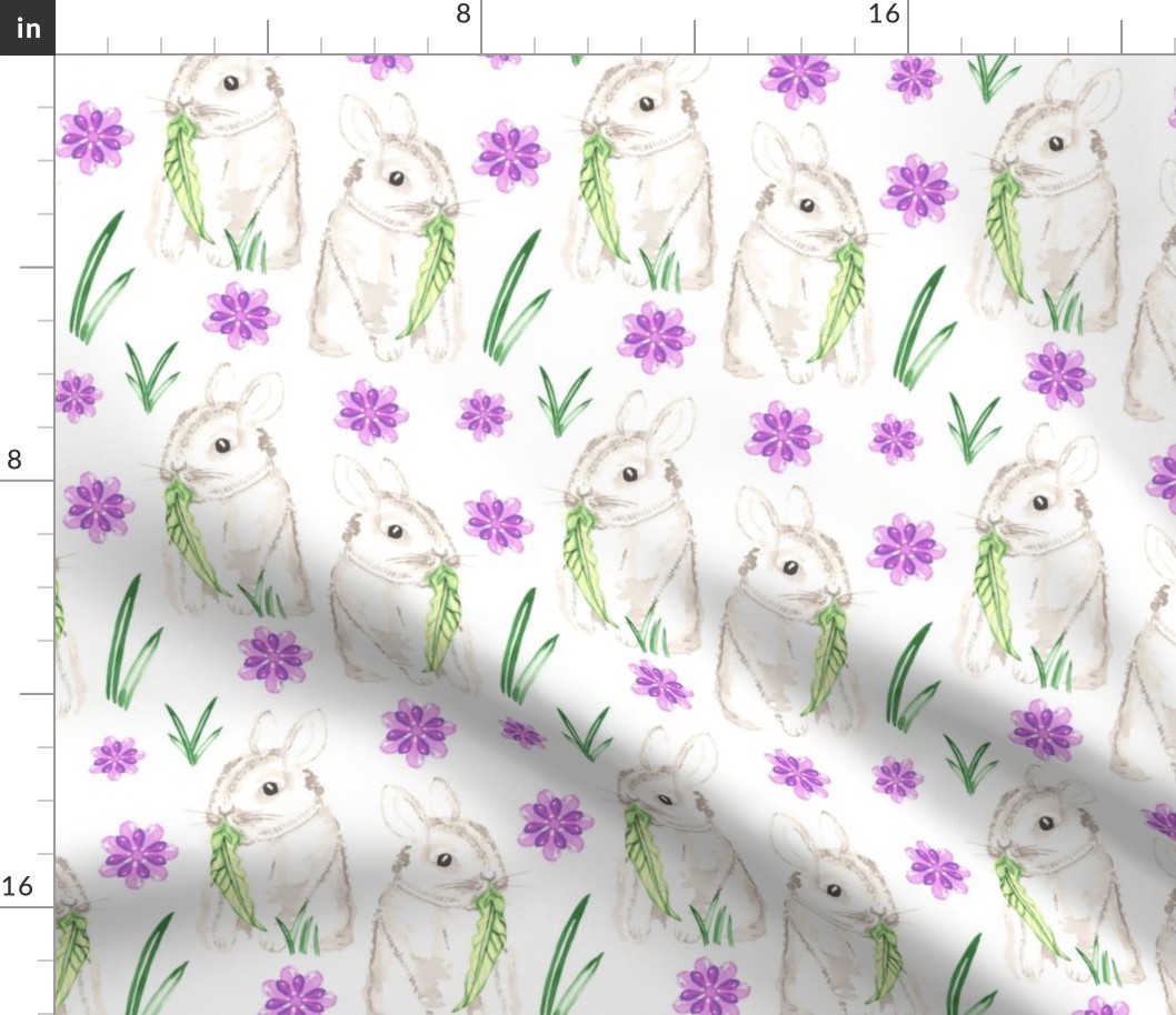 Baby Rabbit Large Watercolor || Easter Bunny Lilac Purple Green Gray Grey Lilac Animal Spring Floral _ Miss Chiff Designs