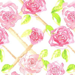 Watercolor Pink Rose Trellis Floral Garden Gardener_Miss chiff Designs
