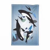 wall hanging tea towel nautical killer whales ocean blue black 