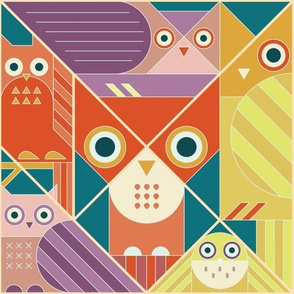 Modernist Owls Warm Tones Large