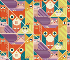 Modernist Owls Warm Tones Large