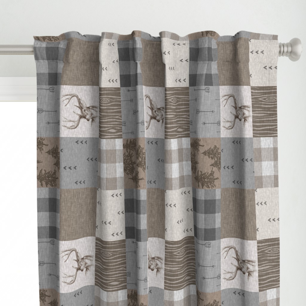 Rustic Buck Wholecloth Quilt - Soft Brown And grey - ROTATED