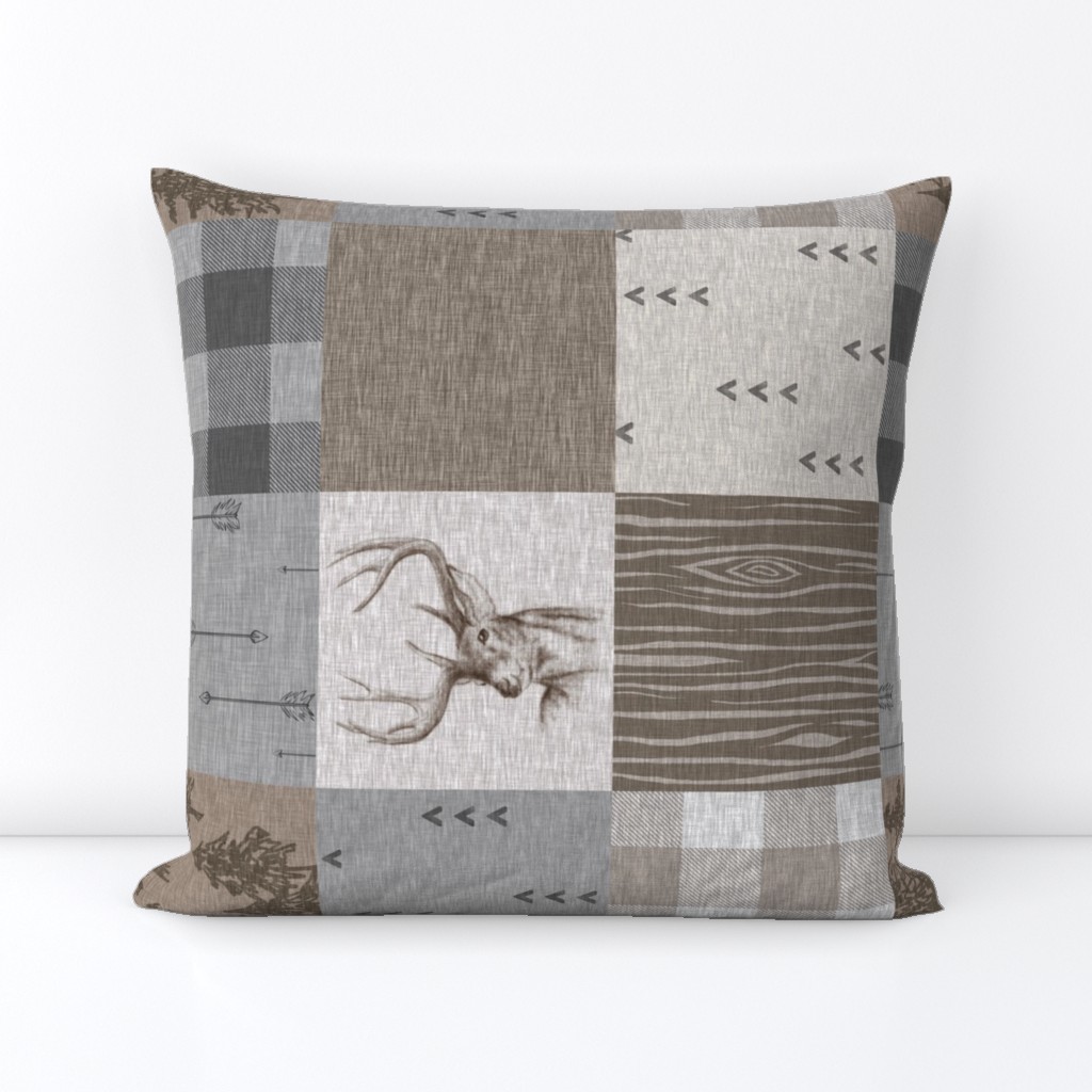 Rustic Buck Wholecloth Quilt - Soft Brown And grey - ROTATED