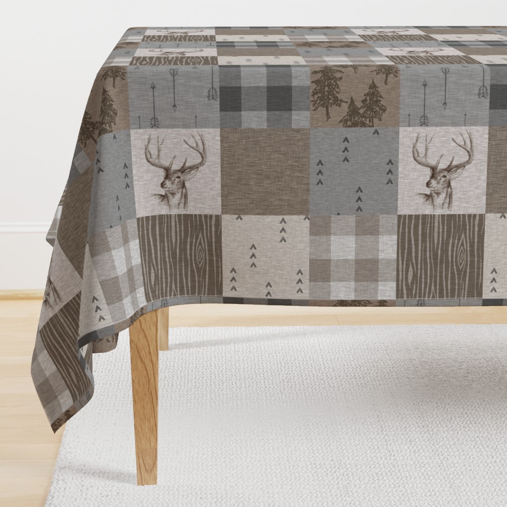 Rustic Buck Wholecloth Quilt - Soft Brown And grey - ROTATED