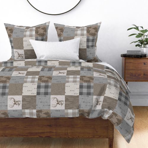 Rustic Buck Wholecloth Quilt - Soft Brown And grey - ROTATED