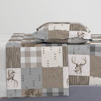 Rustic Buck Wholecloth Quilt - Soft Brown And grey - ROTATED