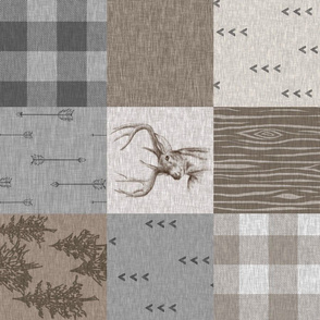 Rustic Buck Wholecloth Quilt - Soft Brown And grey - ROTATED