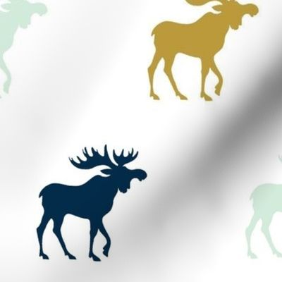 Moose - mint green, gold, navy on white