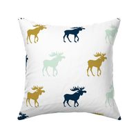 Moose - mint green, gold, navy on white