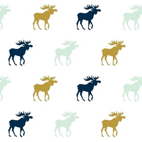Moose - mint green, gold, navy on white