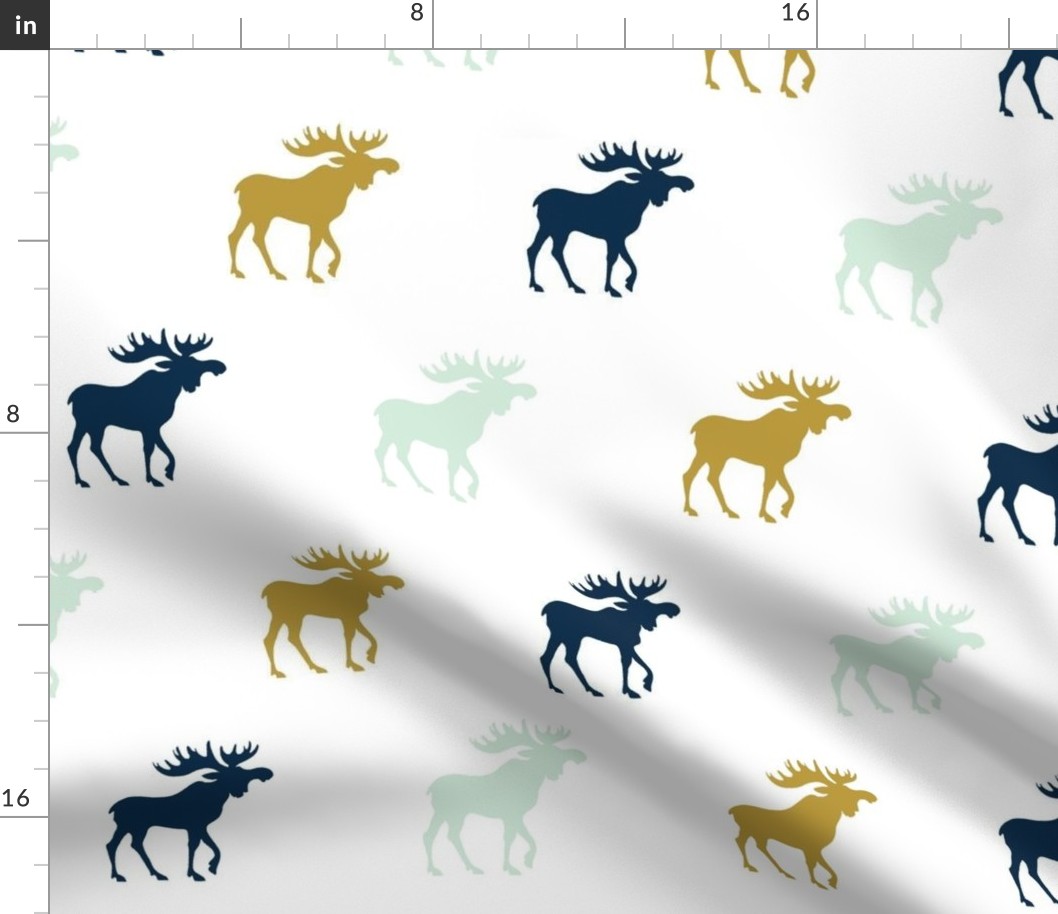 Moose - mint green, gold, navy on white