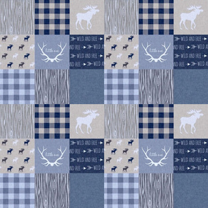 3" Patchwork Quilt - Denim Blues - Deer, Moose, Plaid, arrows, antlers, wood, woodland