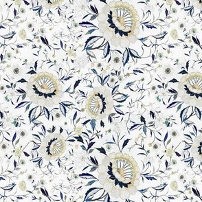 Blue yellow floral blue yellow flowers indigo floral chinoiserie blue floral fall floral
