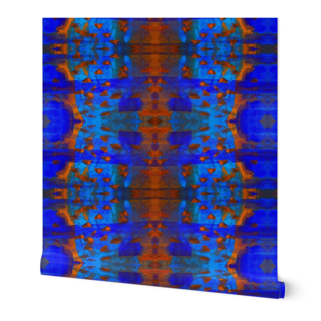 abstract painting ocean fish bright blue and orange