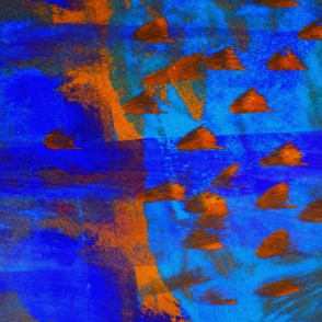 abstract painting ocean fish bright blue and orange