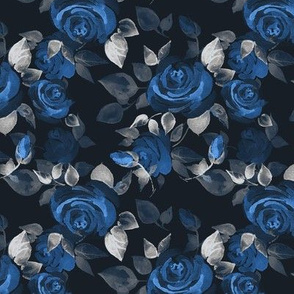 Blue roses on black