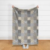Rustic Woodland Wholecloth Patchwork Quilt - tan and grey - light linen texture 