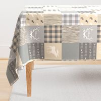 Rustic Woodland Wholecloth Patchwork Quilt - tan and grey - light linen texture 