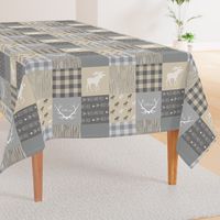 Rustic Woodland Wholecloth Patchwork Quilt - tan and grey - light linen texture 