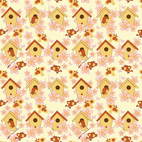  Easter background with birdhouses