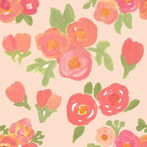 Pink & Peach Florals on Peach 