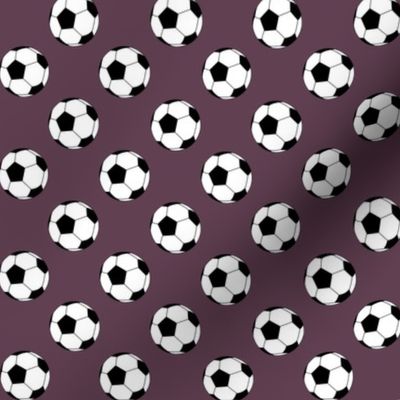 One Inch Black and White Soccer Balls on Eggplant Purple