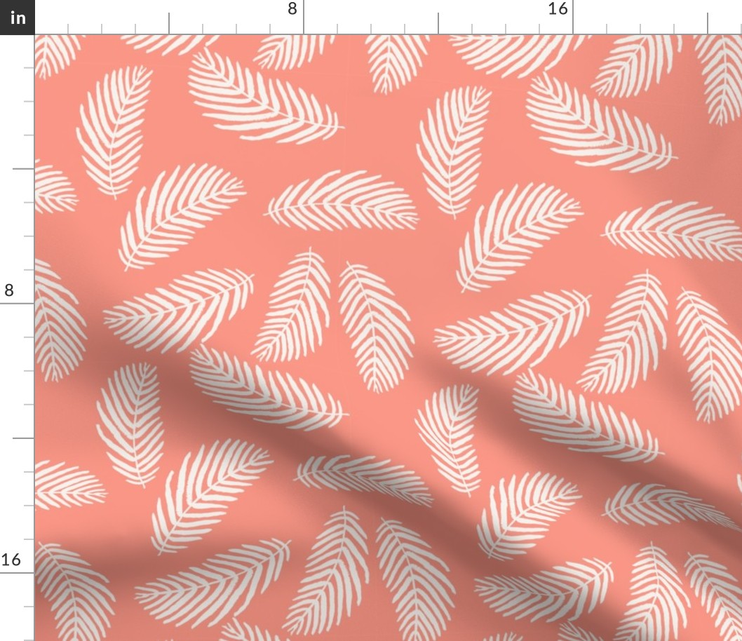 coral palm print tropical summer palms fabric