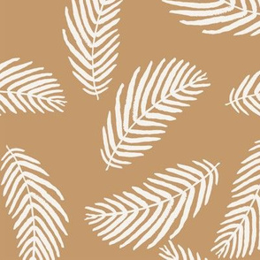 palm print fabric neutral khaki nursery design