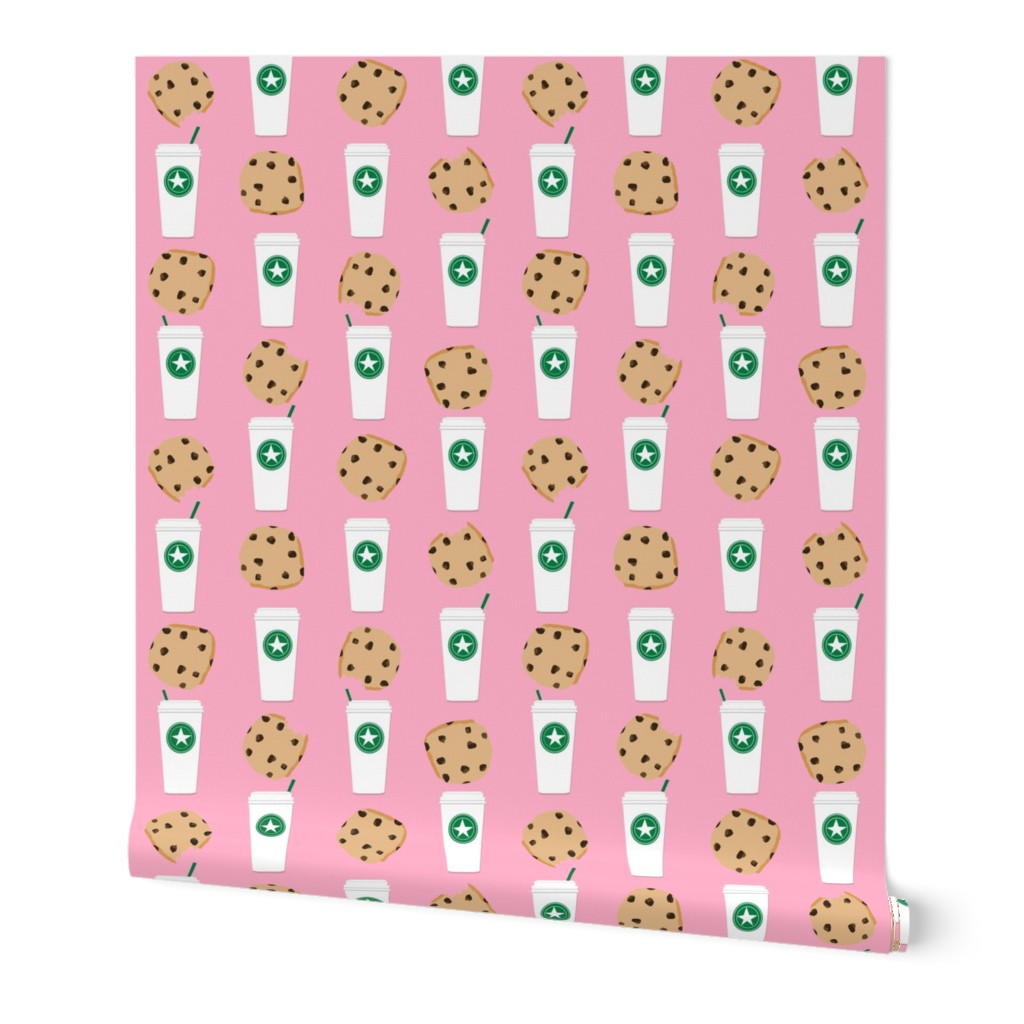 coffee and cookies fabric pink