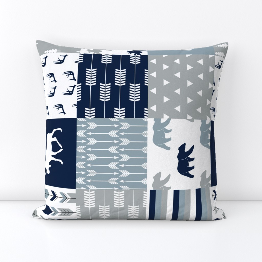 Woodland Wholecloth (moose and bear) 90 || navy, rustic woods blue, grey