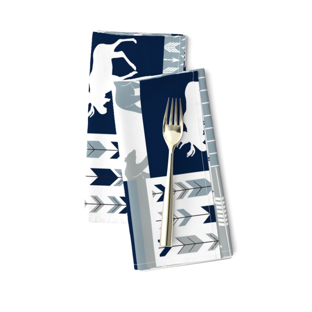 Woodland Wholecloth (moose and bear) 90 || navy, rustic woods blue, grey