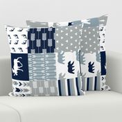 Woodland Wholecloth (moose and bear) 90 || navy, rustic woods blue, grey