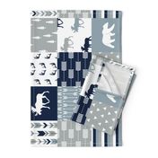 Woodland Wholecloth (moose and bear) 90 || navy, rustic woods blue, grey