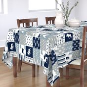 Woodland Wholecloth (moose and bear) 90 || navy, rustic woods blue, grey