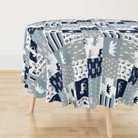 Woodland Wholecloth (moose and bear) 90 || navy, rustic woods blue, grey